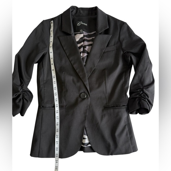 Guess Black Blazer Jacket Women’s  Small S/P Ruched Sleeves 3/4 Career Office - Picture 9 of 9
